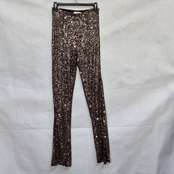 Idem Ditto Rose Gold Sequin Pull On Bell Bottom Pants Size S - Picture 1 of 7